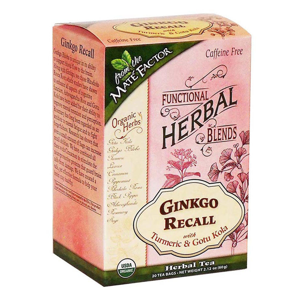 The Mate Factor Organic Ginkgo Recall With Turmeric and Gotu Kola Herbal Tea, 20 Ea